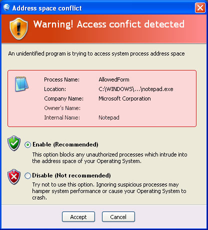 Warning! Access confict detected
